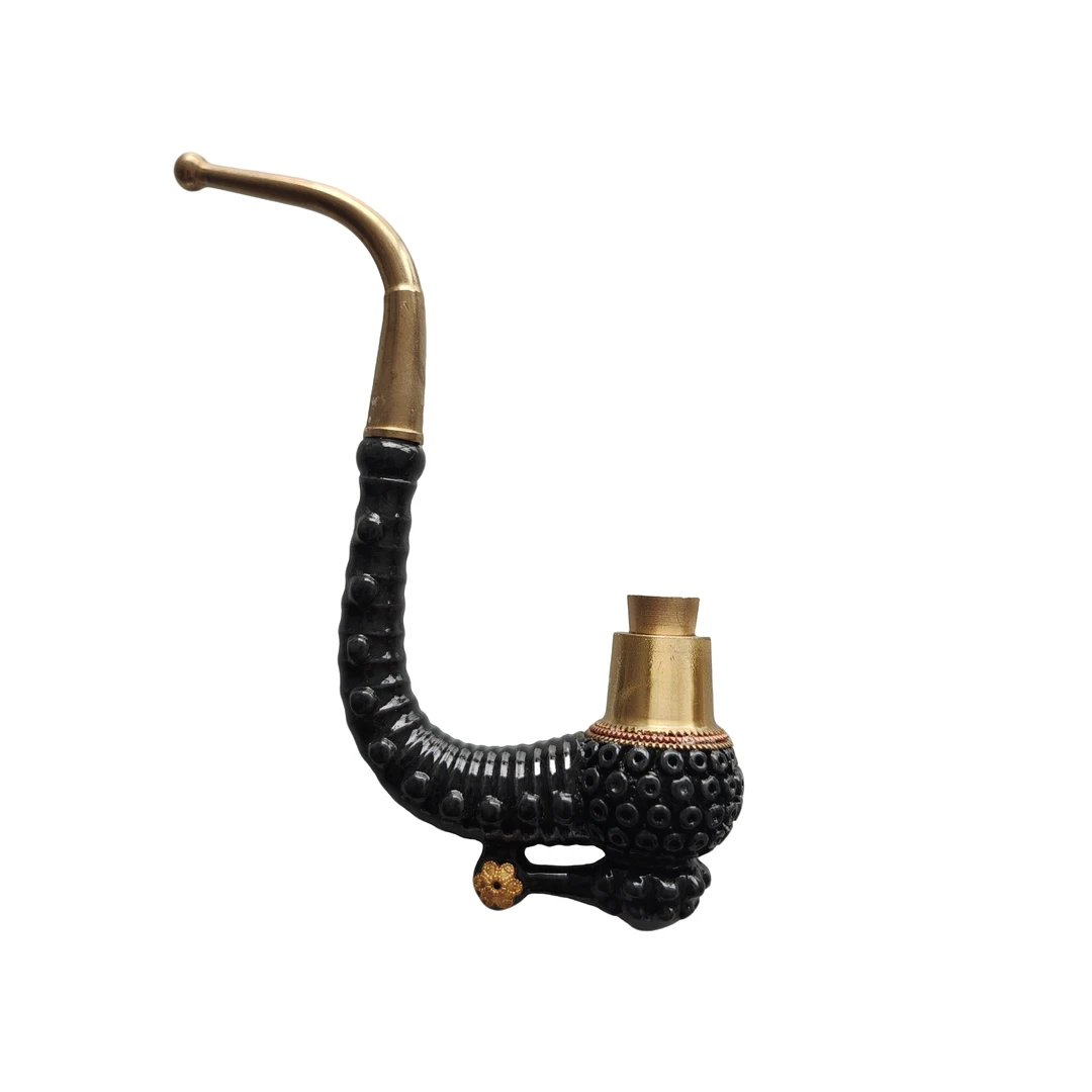 贵州仿玉石烟斗铜配件长18公分左右火口俩用