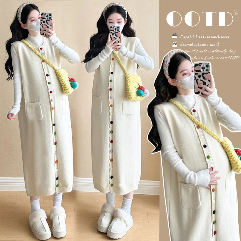 秋冬孕妇装时尚套装韩版时尚减龄显瘦设计感打底马甲连衣裙两件套