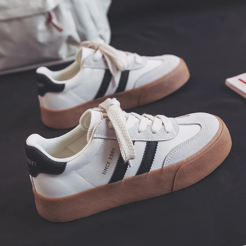 人本德训鞋女2025秋季厚底小白鞋透气百搭女鞋复古爆款运动板鞋子
