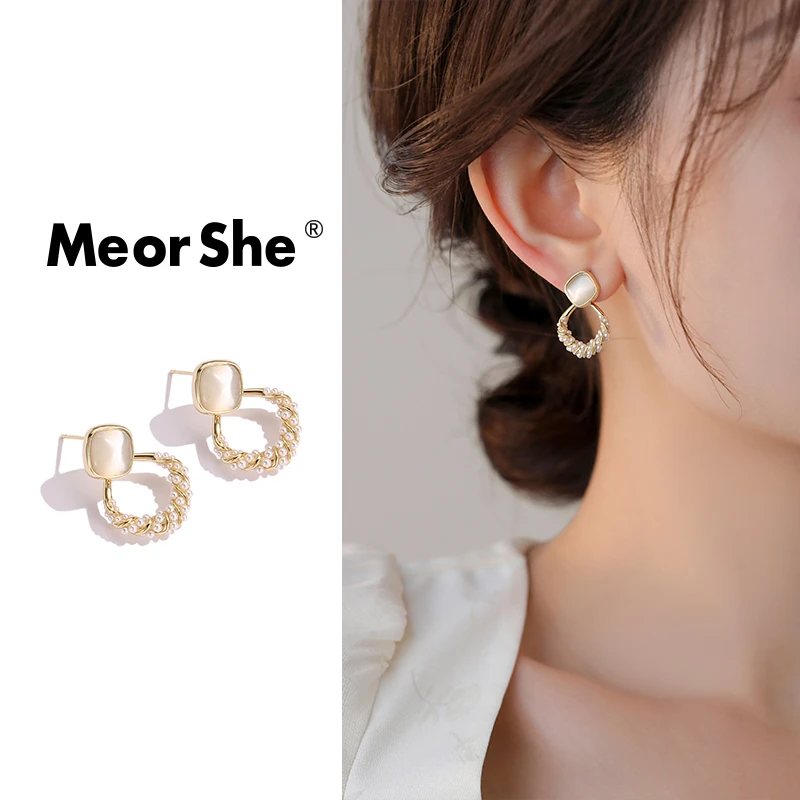 MeorShe 铜合金耳饰 猫眼石简约原创设计时尚轻奢百搭优雅小米珠
