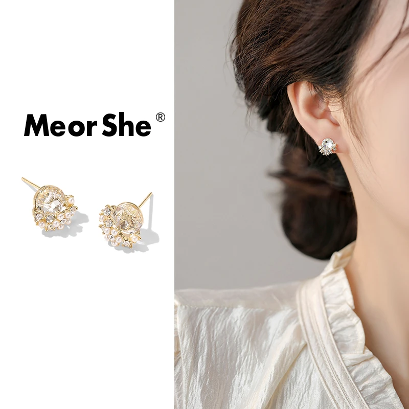 MeorShe 铜合金耳饰 小众设计感优雅气质耳饰法式时尚温柔耳钉女