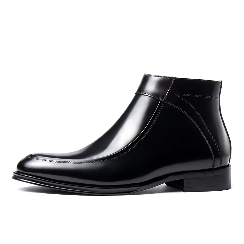 2025男士亮面高帮皮鞋男百搭尖头英伦加绒马丁靴真皮靴子男靴短靴