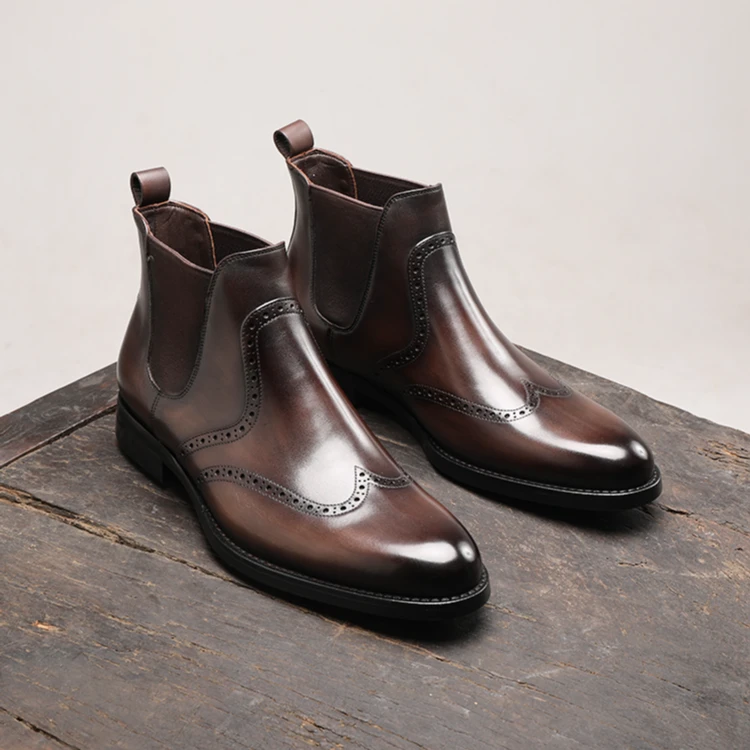 2025切尔西靴男英伦高帮真皮马丁靴男雕花布洛克商务男靴子潮短靴
