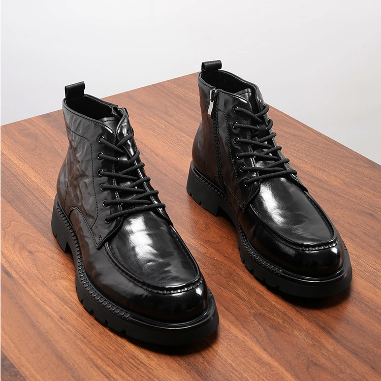 马丁靴男款英伦风高帮厚底加绒工装皮靴子男士真皮软皮机车潮男靴