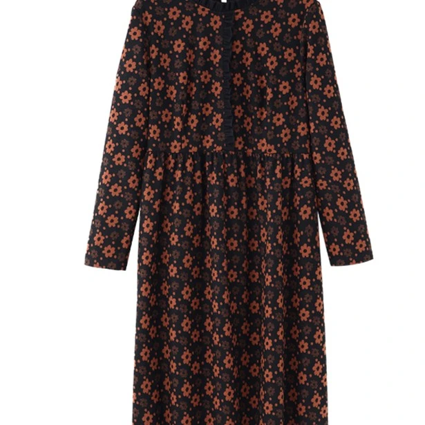 大码女装新款时尚气质印花木耳边连衣裙229562