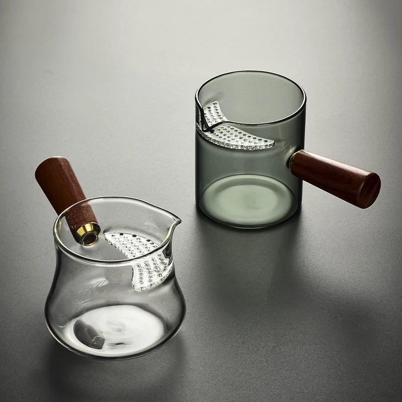 木把侧把月牙公杯玻璃公杯分茶器公道杯带过滤茶海茶杯家用大容量