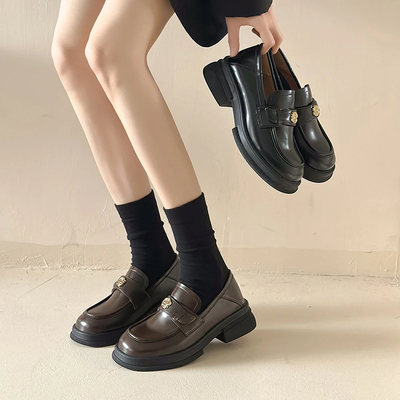 小金币扣厚底英伦风乐福鞋A1831