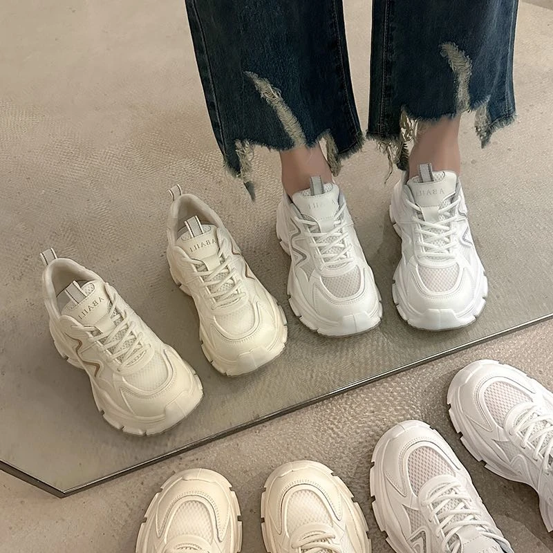 阿佰丽明星同款韩版网面厚底爆款运动小白老爹鞋A083