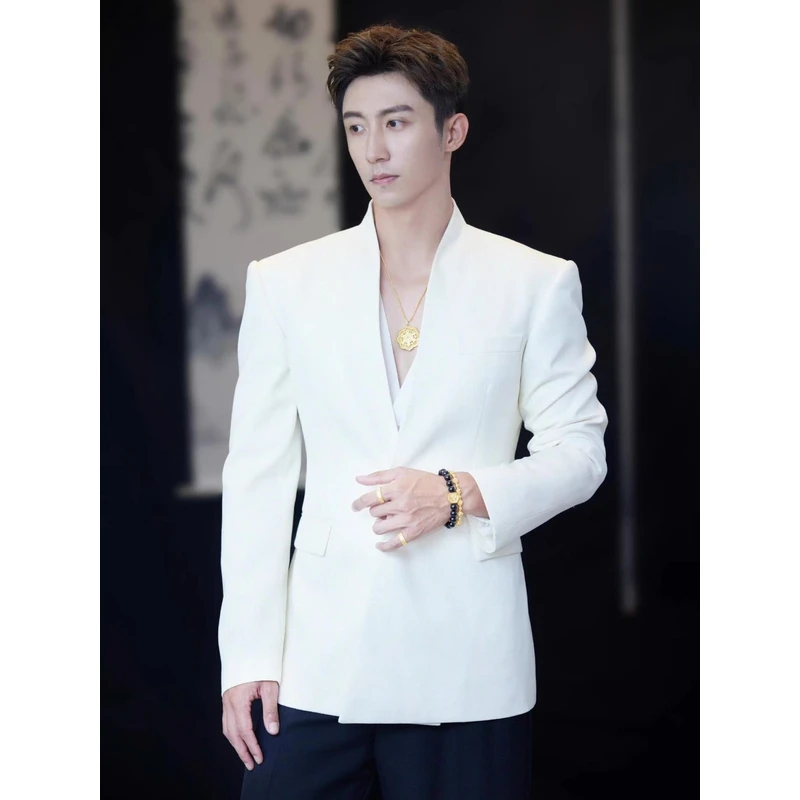 黄景瑜同款修身韩版夏季休闲西服薄款白色西装白色西装套装