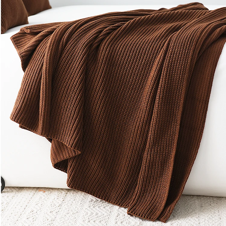 针织沙发休闲装饰毯子床尾巾民宿盖毯午睡毯简约纯色床尾巾搭毯