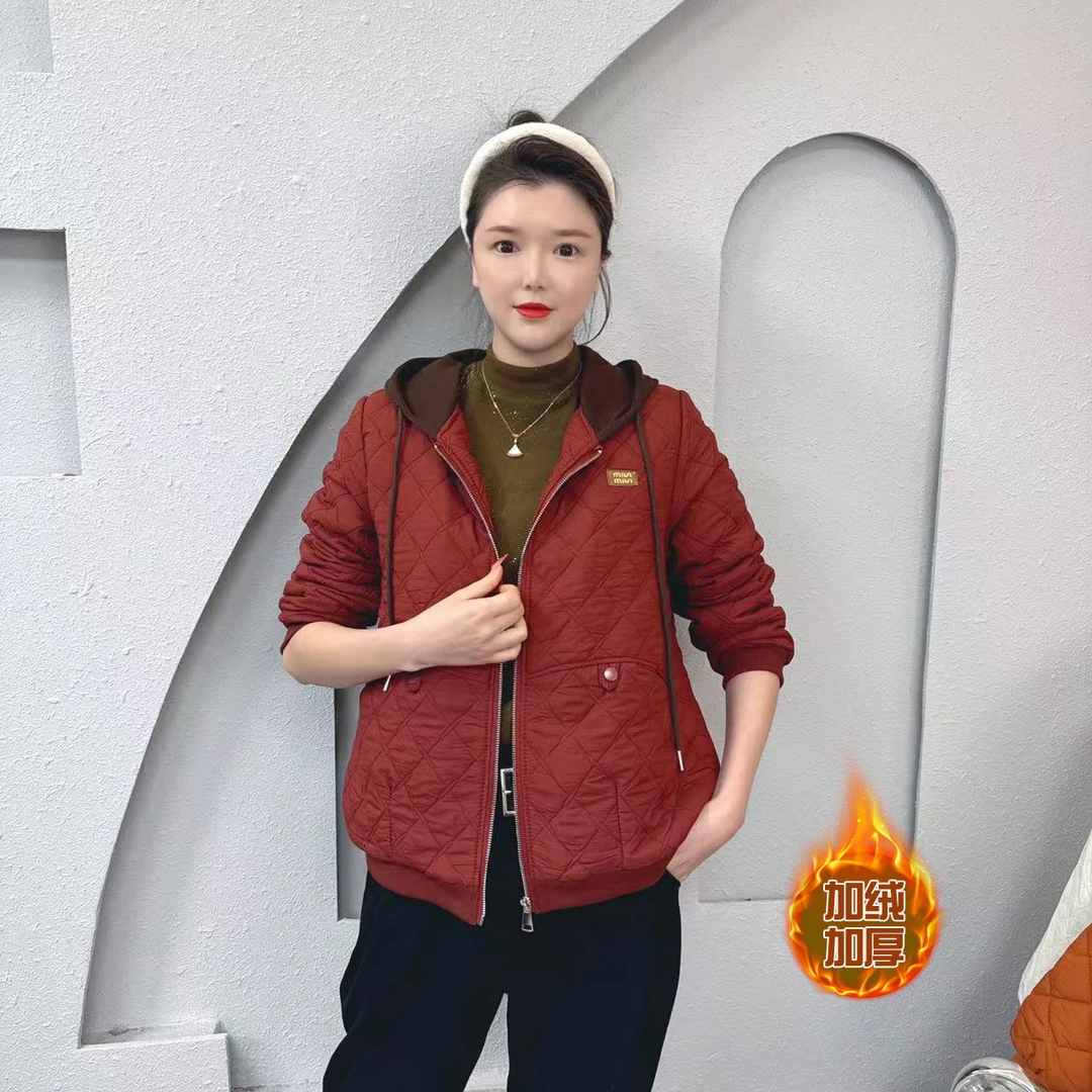 【妙晟原创】2024加绒加厚休闲口袋一粒扣连帽棉衣外套棉服女A120