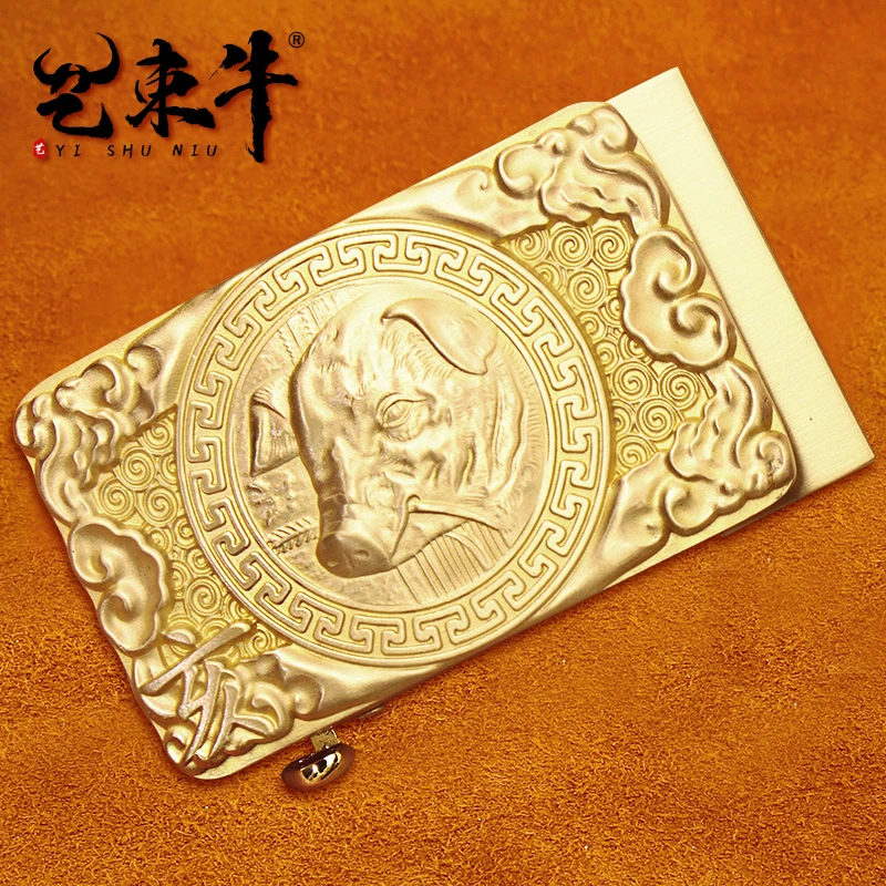 【黄铜生肖猪自动扣】3.5 皮带头黄铜自动扣头高档铜扣卡槽男士真皮