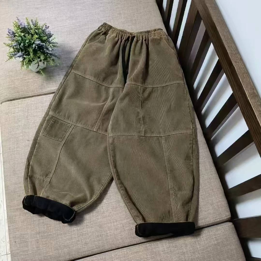 加绒加厚复古炒色灯芯绒老爹裤