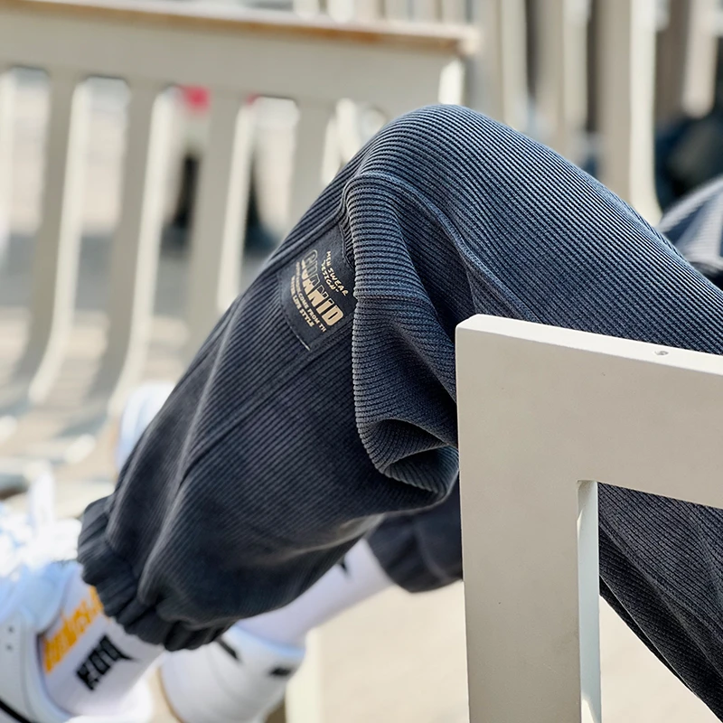 新款男士休闲裤春秋运动冬季雪尼尔灯芯绒加厚宽松裤子束脚卫裤潮