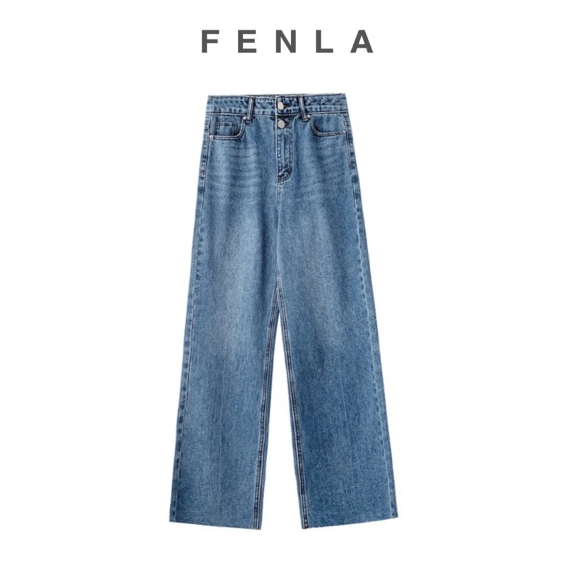 【惠姐私服】{美式牛仔}高腰显瘦阔腿微喇蓝色牛仔裤   6806