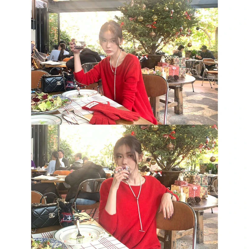 左边女装轻柔针织衫上衣2024秋冬新款100%山羊绒 保暖羊绒衫