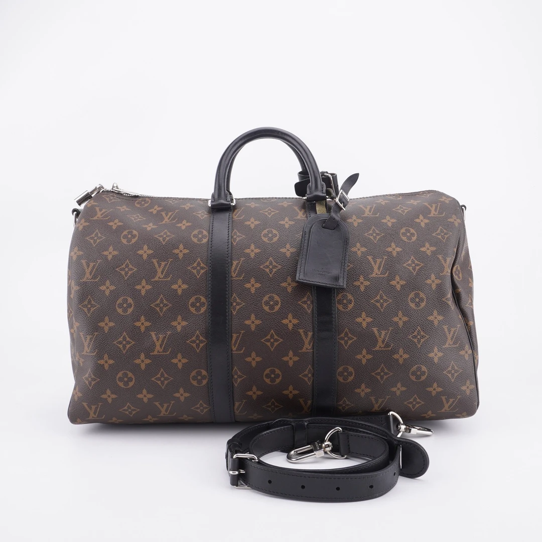 95新 98新棕老花keepall45旅行包肩带登机牌锁扣45/27/20E885