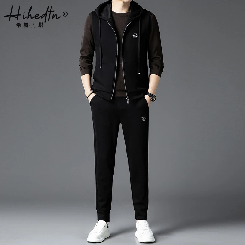 HIHEDTN/希赫丹塔运动服套装长袖圆领卫衣长裤连帽马甲三件套套装