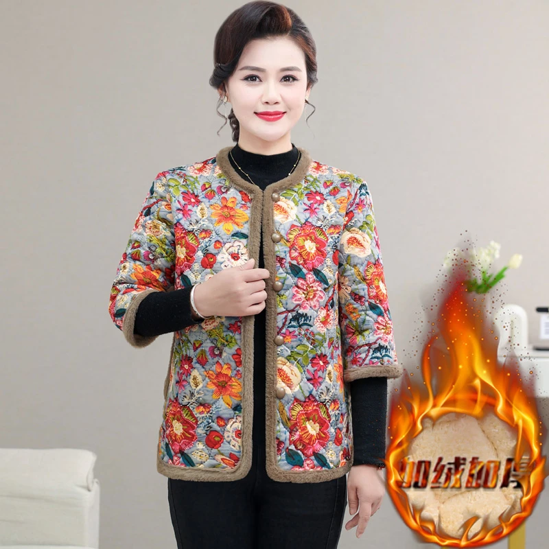 中老年女加绒加厚七分袖保暖小棉衣妈妈装圆领内搭半袖马甲棉坎肩