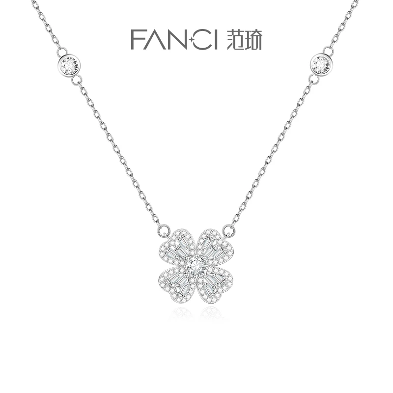 FANCI/范琦 坠链均925银合成锆石 缘爱四叶草项链 时尚气质百搭