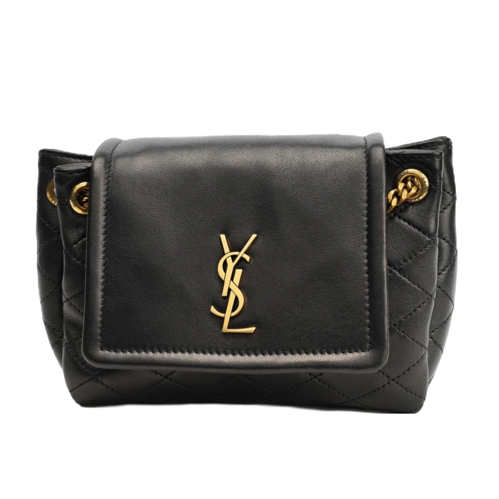 99新 YSL/圣罗兰 Nolita金标logo菱格纹羊皮链条斜挎包迷你未使用