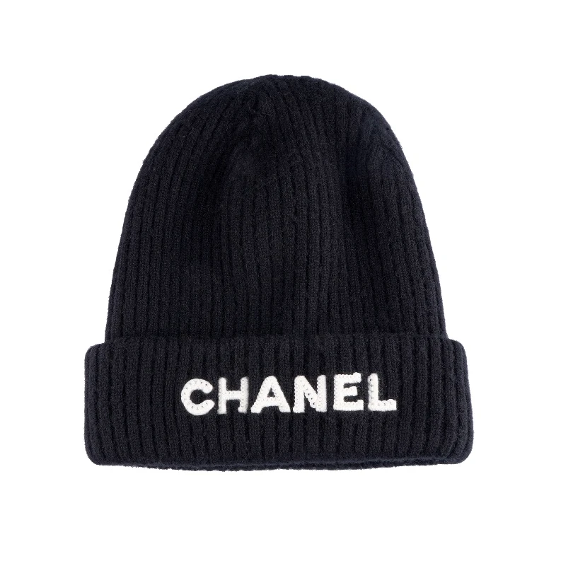 未使用 Chanel/香奈儿 亮片字母时尚装饰针织羊绒绒线帽情侣款黑