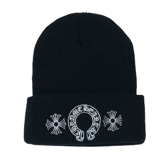 未使用 Chrome Hearts/克罗心 纯色时尚简约绒线帽男女同款黑