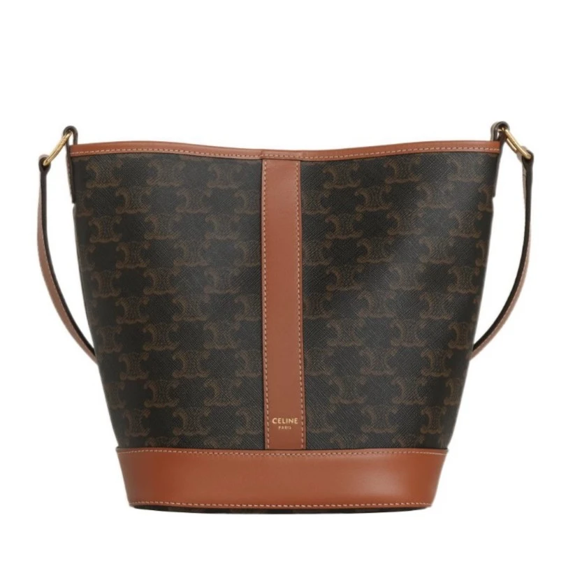 99新 Celine/思琳 经典满印时尚老花牛皮革水桶包棕色中号/未使用