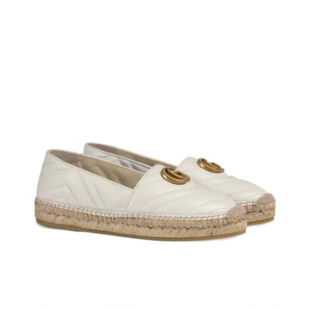 未使用 GUCCI/古驰 双G小香风软底皮革渔夫鞋平跟白色 36.5码女款