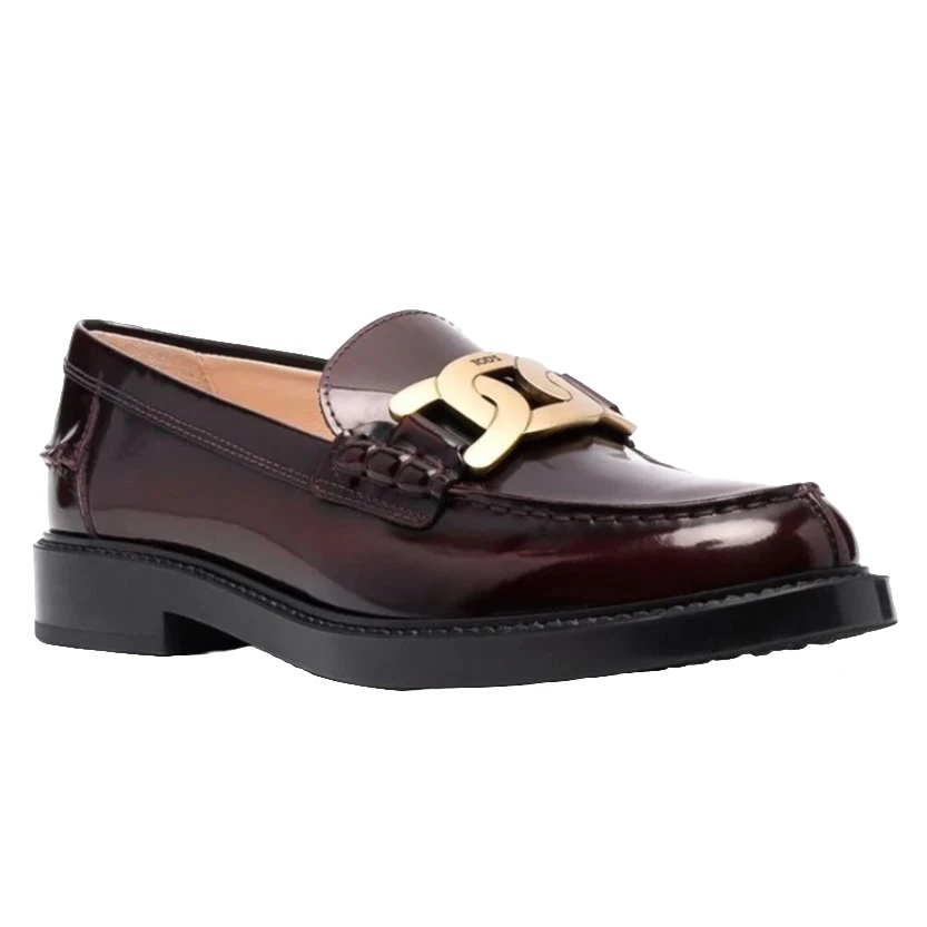 99新 TOD’S/托德斯 经典时尚真皮红棕色英伦风乐福女鞋38码未使用