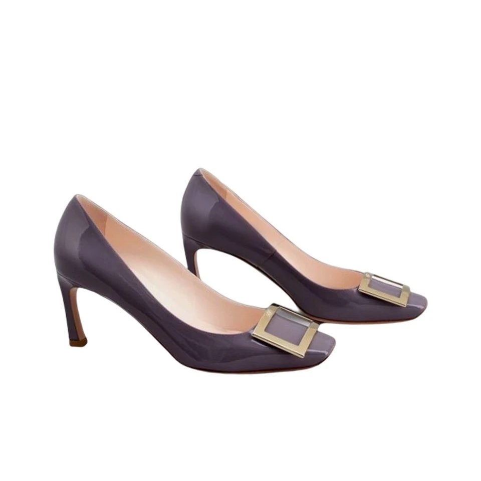 未使用 Roger Vivier/罗杰·维威耶 漆皮气质时尚金扣款细跟高跟鞋