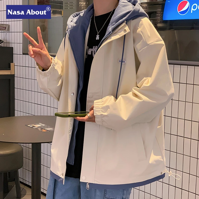 NASA假两件外套男士春秋款潮流防风冲锋衣夏季薄男生棒球服夹克