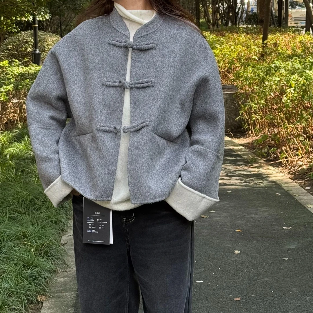 高端新中式国风羊绒羊毛呢外套