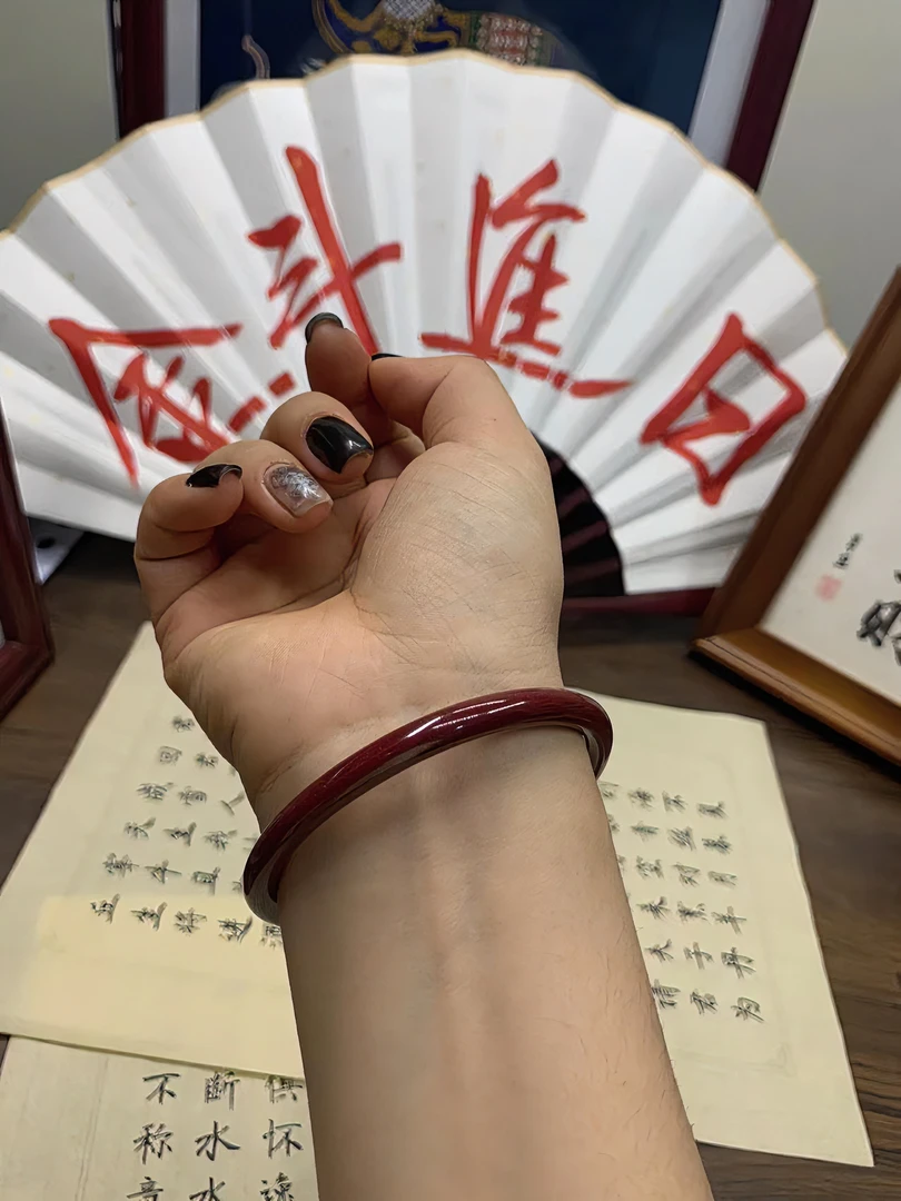 天然辰砂【松柏珠宝】朱砂手镯素圈小众国风设计款