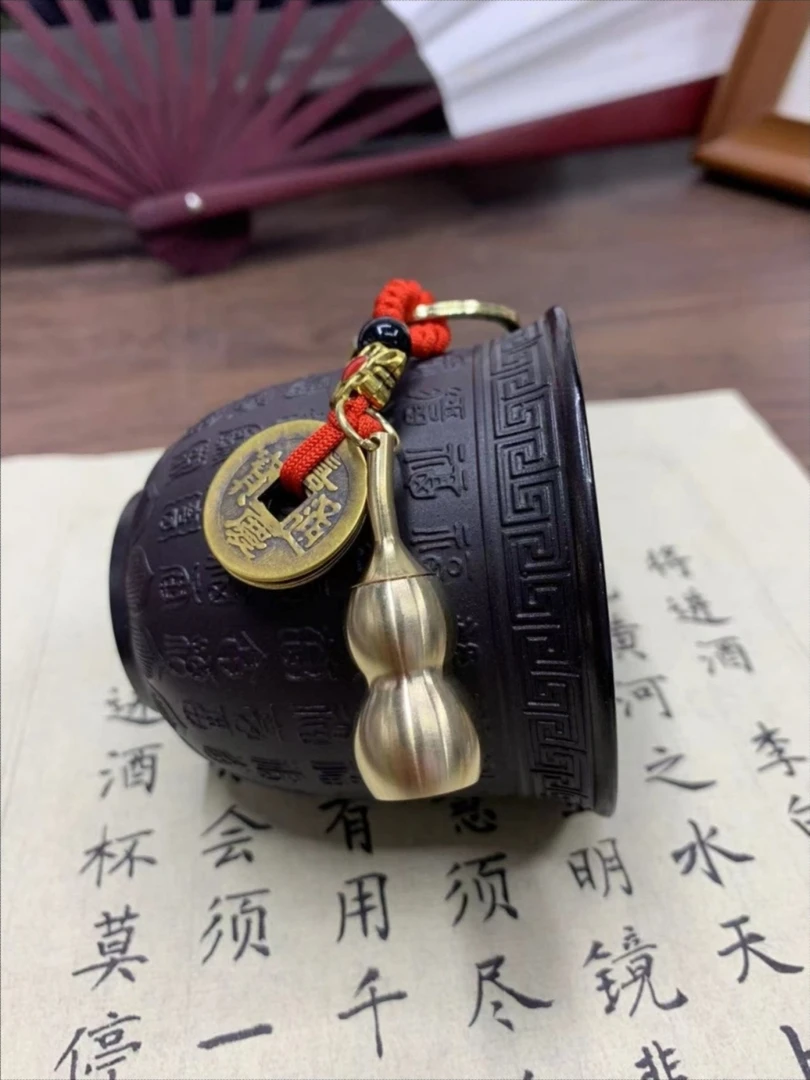 【松柏珠宝】铜葫芦金色工艺镶嵌双面单圈手工龙纹