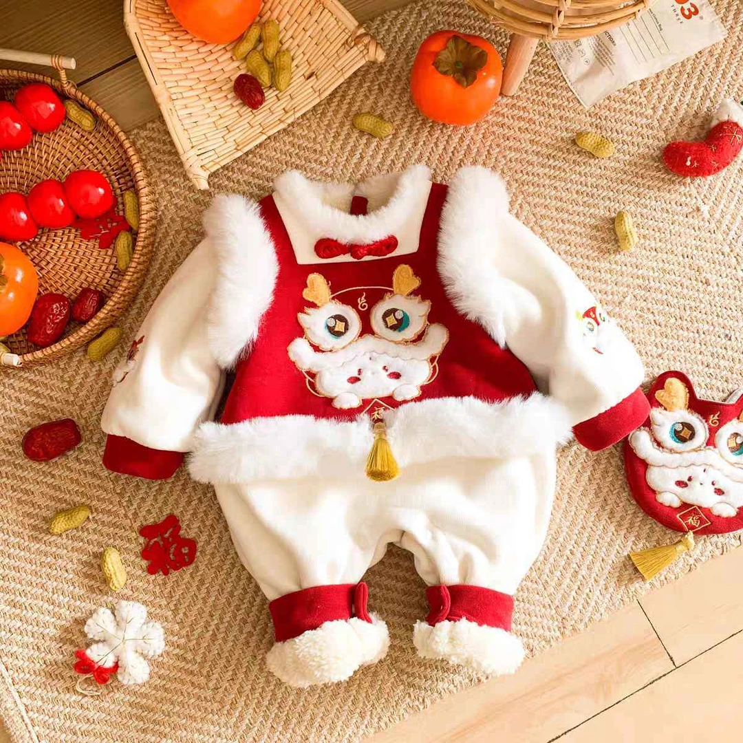 【允儿童装】装连体衣服男女宝宝加厚保暖拜年服新生红色喜庆棉哈衣