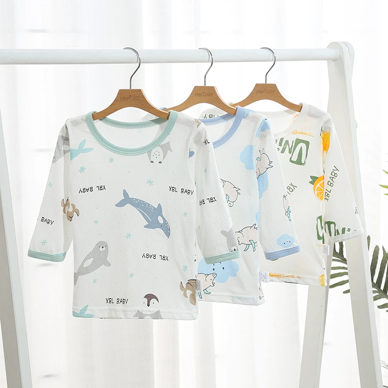 （精选）宝宝夏季薄款睡衣空调服儿童七分袖家居服婴幼儿纯棉上衣