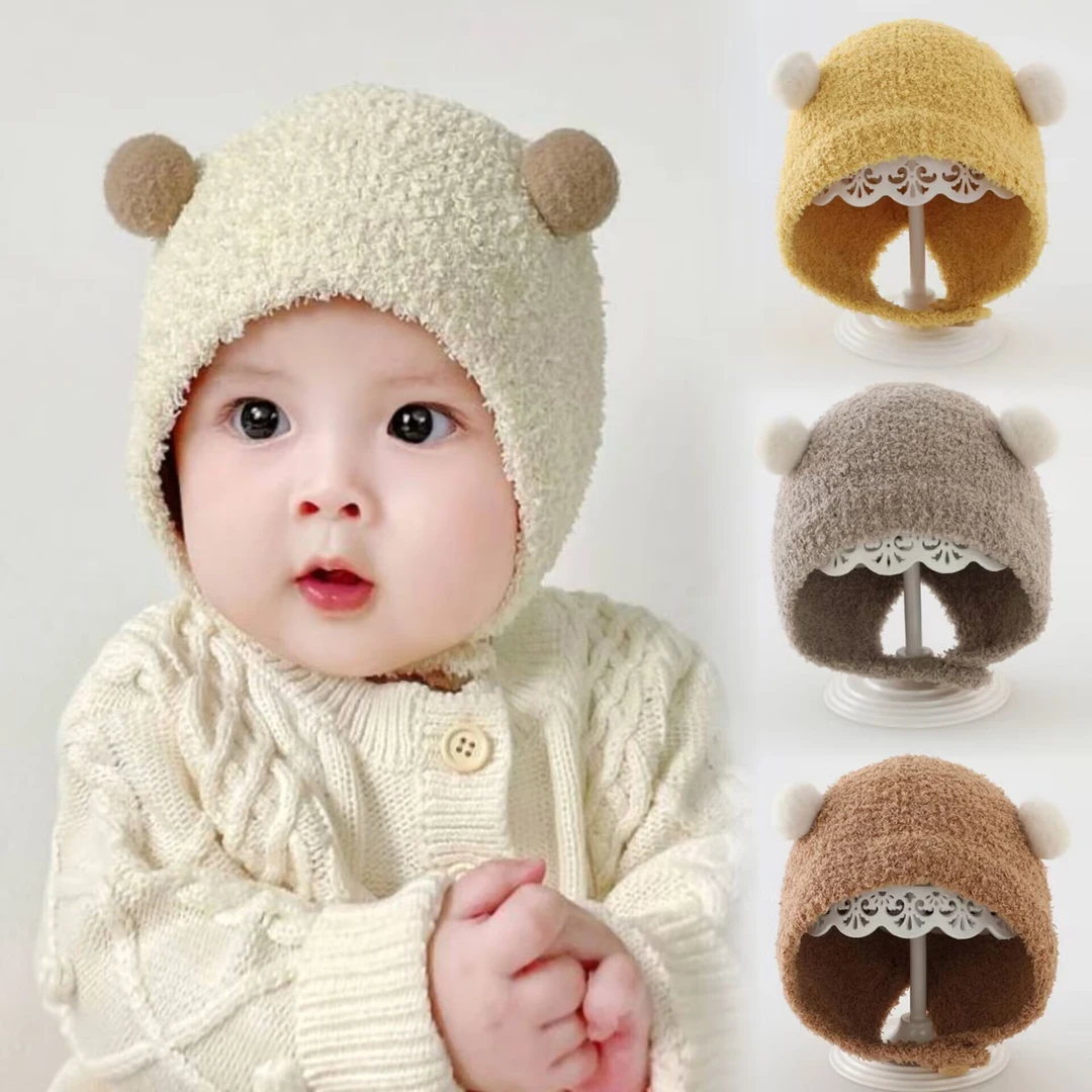 婴儿帽子秋冬款毛线帽新生幼儿针织护耳帽冬季男女宝宝保暖包头帽