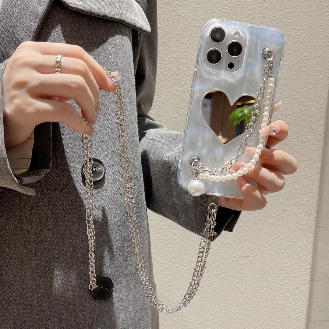 guyoiPhone14手机壳女苹果13promax链条腕带12/11高级ins补妆镜面