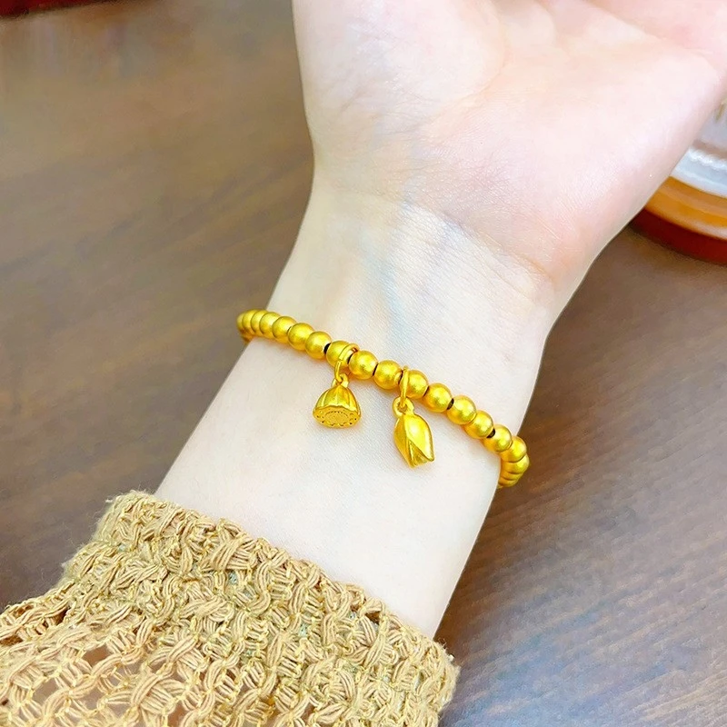 铜合金手链 精工版《两世欢弹力绳手链》金色百搭