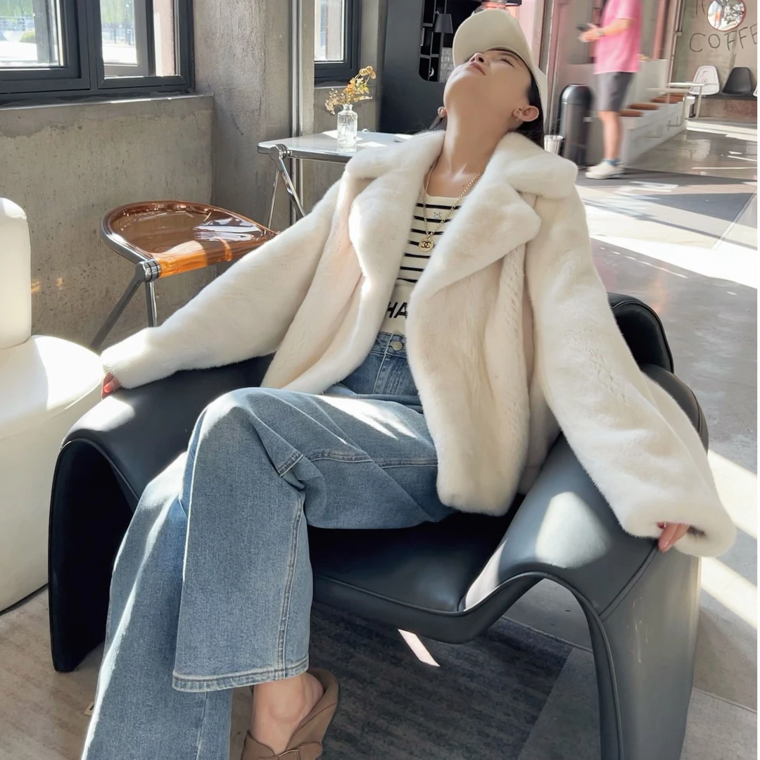 【红人上新】丹麦紫金短二整貂小母貂皮草冬季女蝙蝠袖时尚大西装领