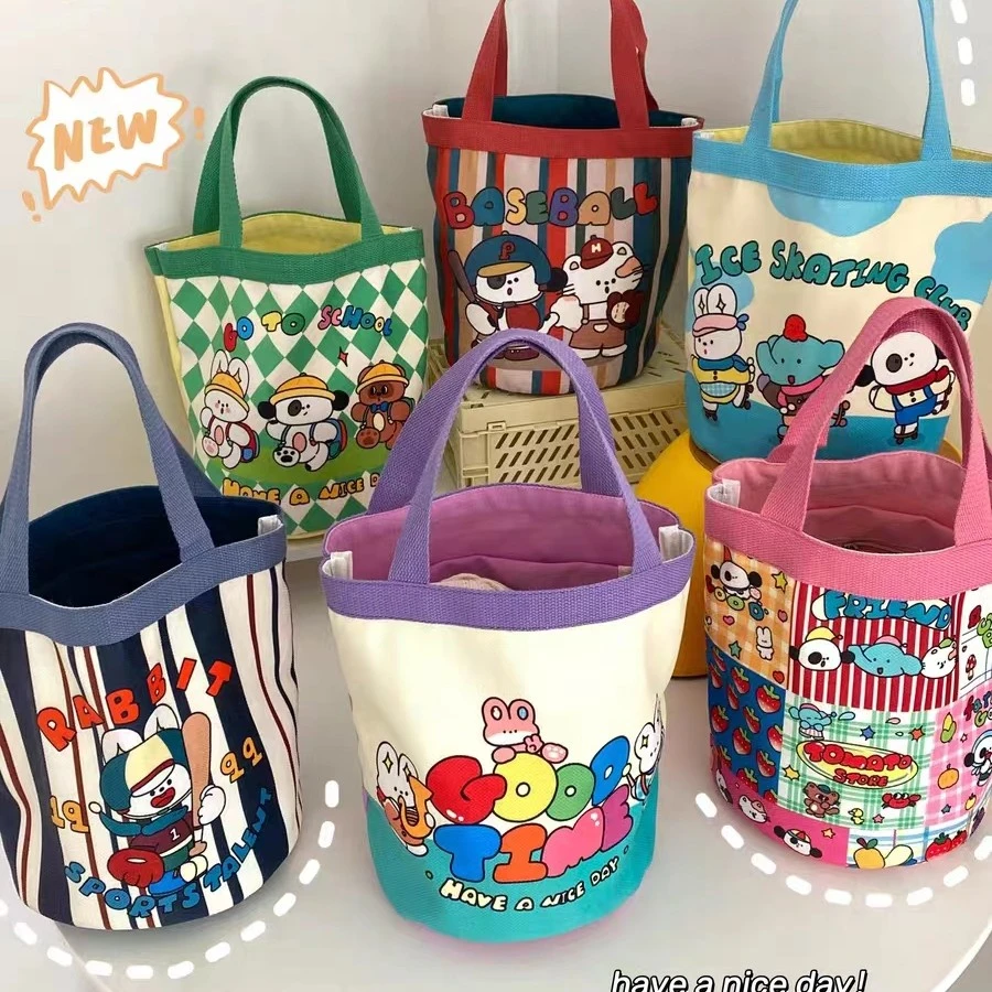2023新款日系miki新款帆布包卡通刺绣动物字母手提包便当包妈咪包