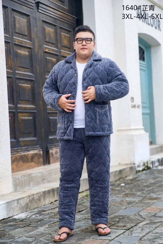 【1640冬季新款袍套睡衣】男士三层加大加厚加绒夹棉睡衣套装可外穿