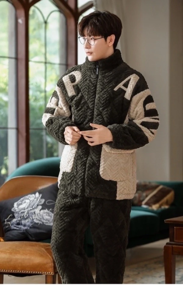 冬季新款特厚睡衣男士冬季加绒加厚睡衣家居服可外穿9285