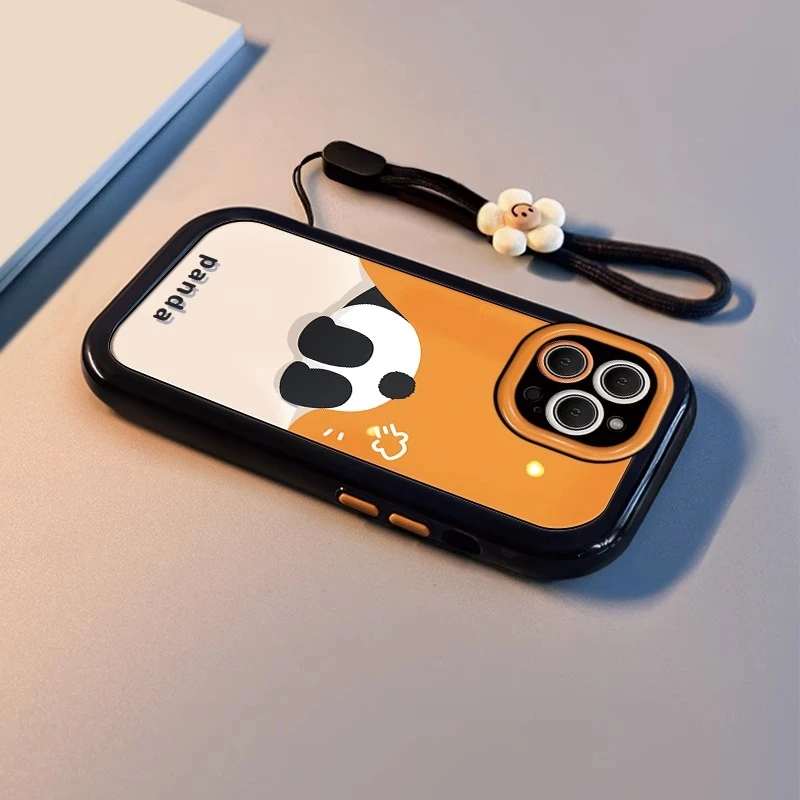 适用苹果15promax手机壳iphone14全包13防摔新款简约时尚躲藏熊猫