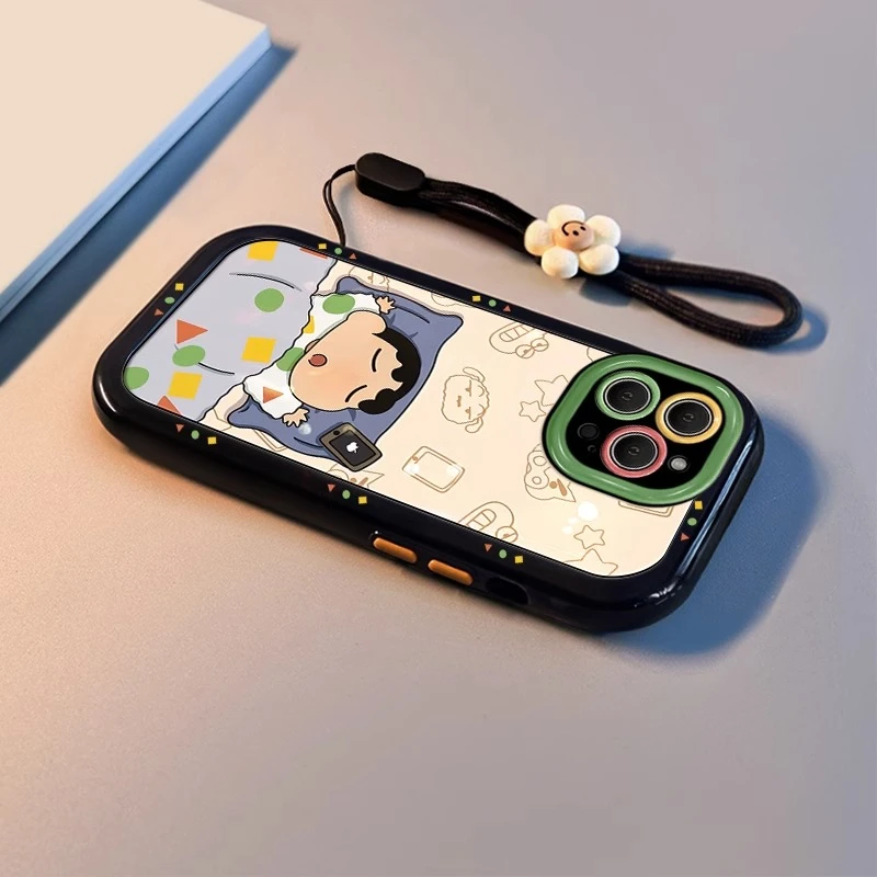 适用苹果15promax手机壳iphone14全包13防摔新款简约时尚酣睡小新
