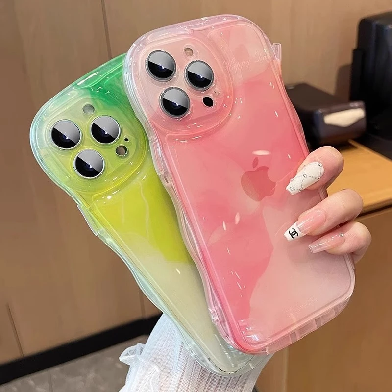 适用苹果15promax手机壳iphone14全包13防摔新款简约时尚波浪气垫