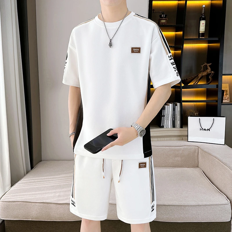 孙尚夏季新款男士轻薄透气套装宽松休闲百搭运动潮流时尚套装805