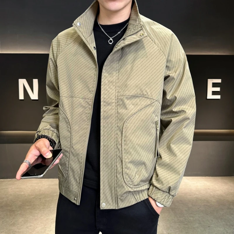 孙尚男士秋季新款立领夹克条纹宽松简约百搭休闲时尚上衣外套2406