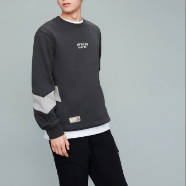 HS572剪标绵羊毛冬季加绒加厚撞色圆领字母刺绣男卫衣